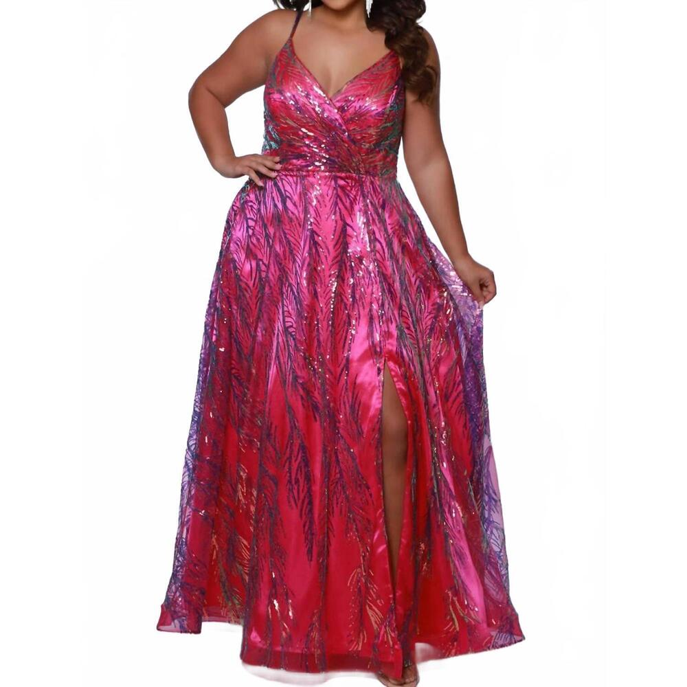 NEW SYDNEY'S CLOSET iridescent sequin a-line gown in magenta